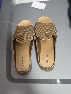 BAMBOO Metallic Gold Textured Slip-On Mules